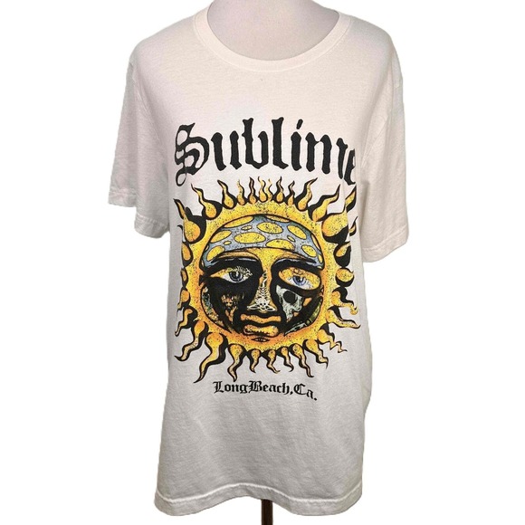 Sublime Tops - Sublime Vintage White Sun Graphic Crew Neck Band T-Shirt Size Large